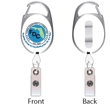 Badge Carabiner Pulley - With Clip on Back - FDC Logo - White